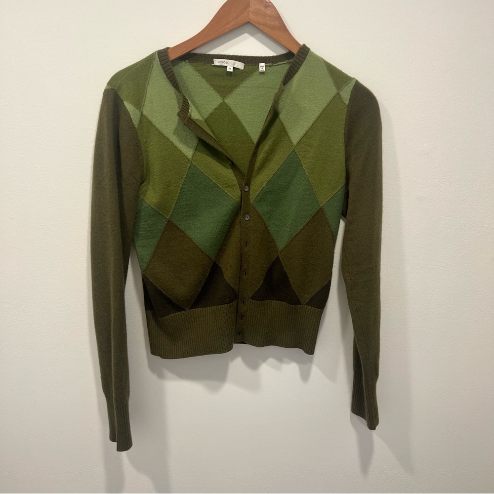 Vince 100% Cashmere Green Diamond Cardigan Medium